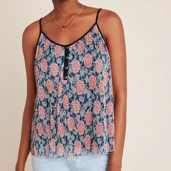 Maeve Anthropologie NWOT Tati Textured Shimmer Henley Button Pullover Tank Large - Picture 1 of 10